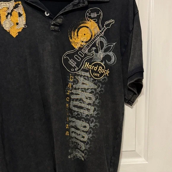 Hard Rock Cafe Charcoal and Gold Polo Shirt Barcelona Men’s Large - Picture 2 of 7